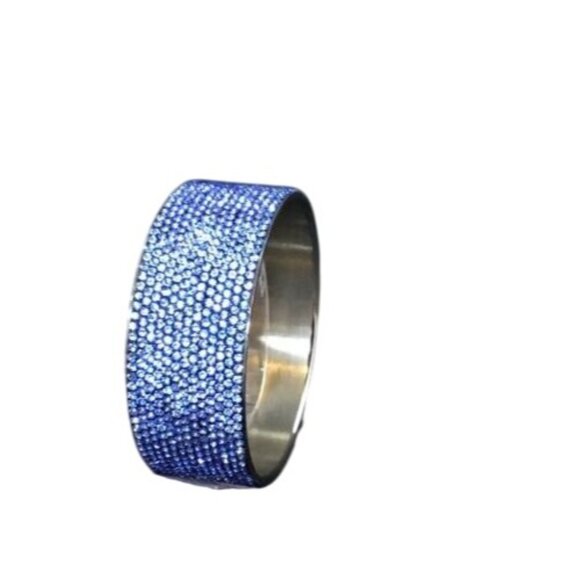 Chisel Stainless Steel Bracelet W/13 Rows of Blue Rhinestones (1430 1431) - Picture 3 of 5